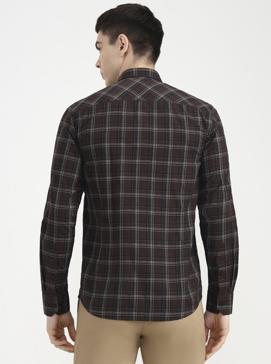 Chocolaty Brown Checked Tailored Fit Semi Casual Shirt | JadeBlue