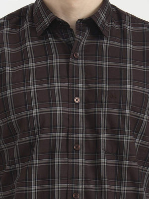 Chocolaty Brown Checked Tailored Fit Semi Casual Shirt | JadeBlue