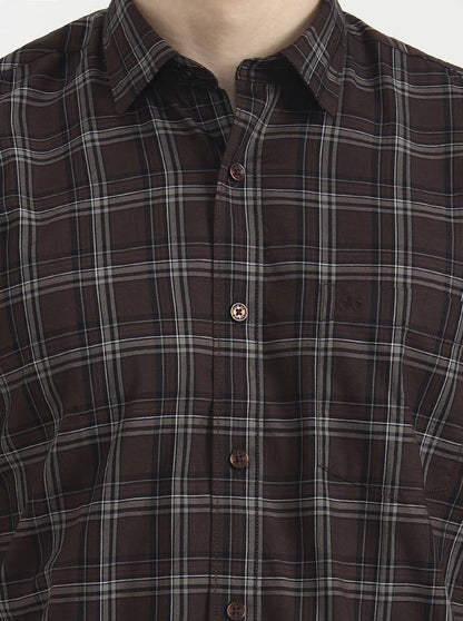 Chocolaty Brown Checked Tailored Fit Semi Casual Shirt | JadeBlue