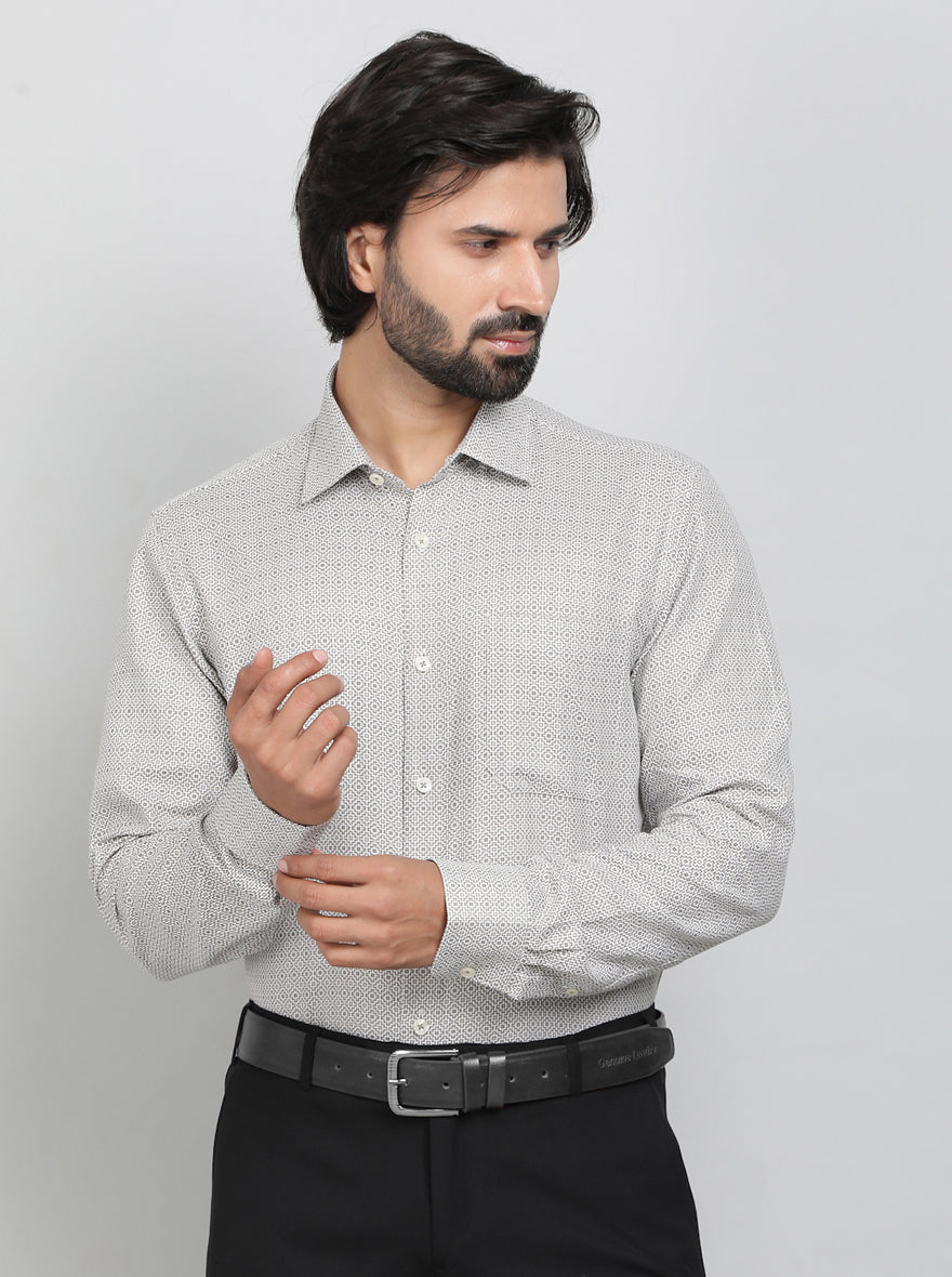 Beige Printed Slim Fit Formal Shirt | JadeBlue Youth