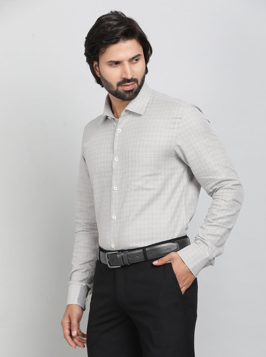Beige Printed Slim Fit Formal Shirt | JadeBlue Youth