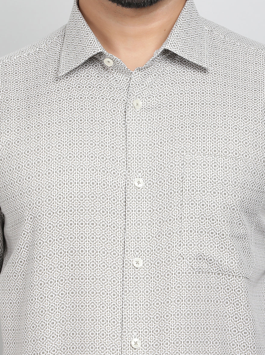 Beige Printed Slim Fit Formal Shirt | JadeBlue