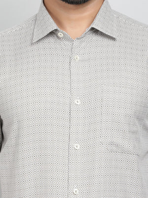 Beige Printed Slim Fit Formal Shirt | JadeBlue Youth