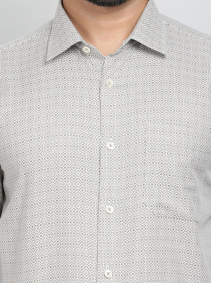 Beige Printed Slim Fit Formal Shirt | JadeBlue Youth