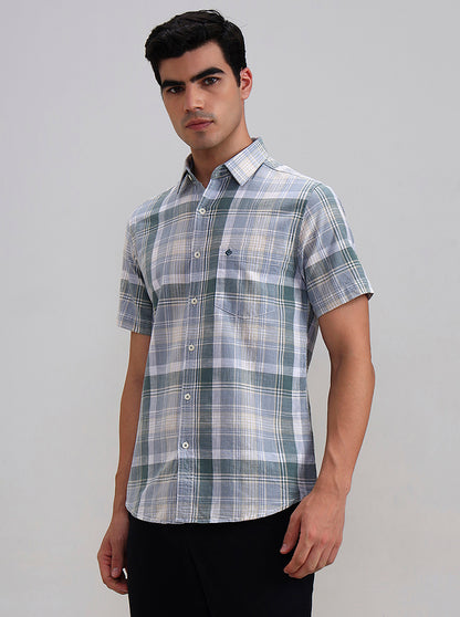 Green Checked Slim Fit Casual Shirt | Greenfibre
