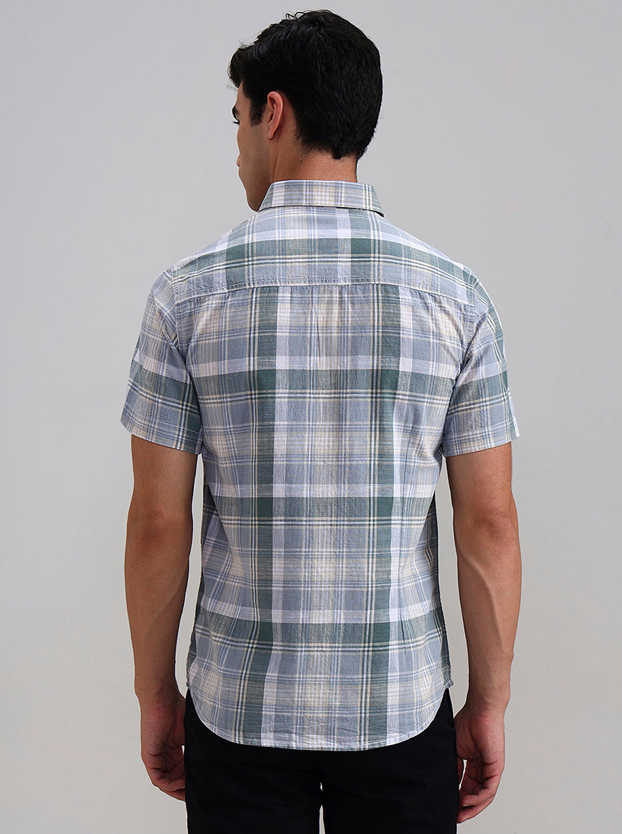 Green Checked Slim Fit Casual Shirt | Greenfibre