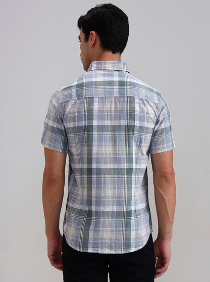 Green Checked Slim Fit Casual Shirt | Greenfibre