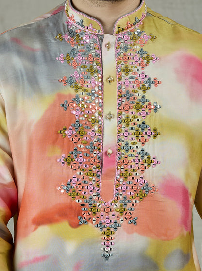 Multicolor Printed & Embroidered Kurta Pajama | TULA