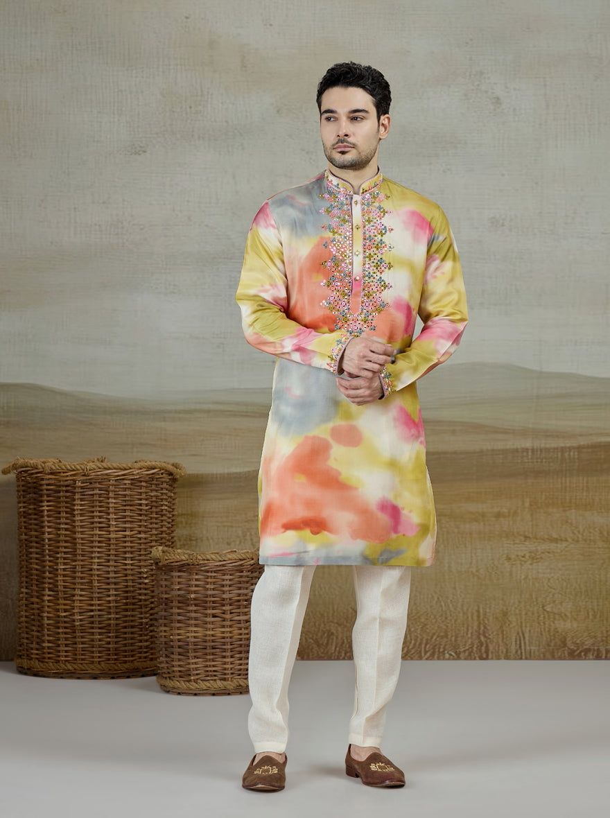 Multicolor Printed & Embroidered Kurta Pajama | TULA