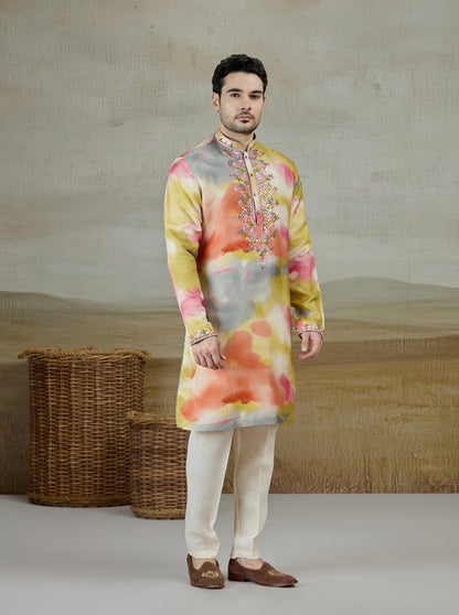 Multicolor Printed & Embroidered Kurta Pajama | TULA