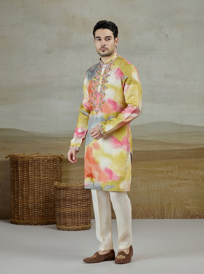 Multicolor Printed & Embroidered Kurta Pajama | TULA