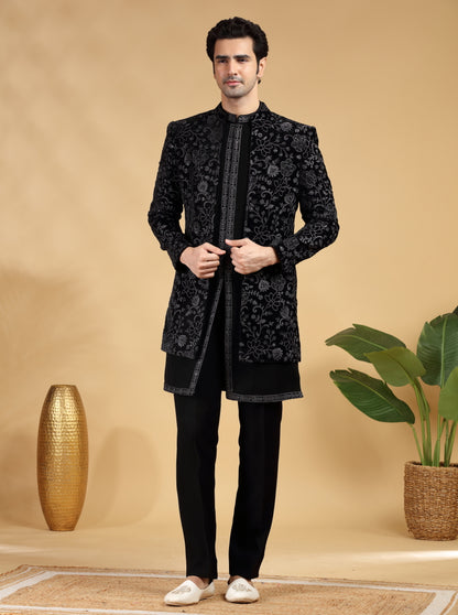 Black Embroidered Indowestern | TULA