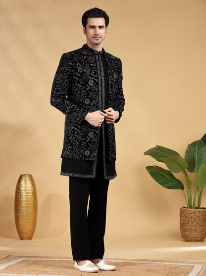 Black Embroidered Indowestern | TULA