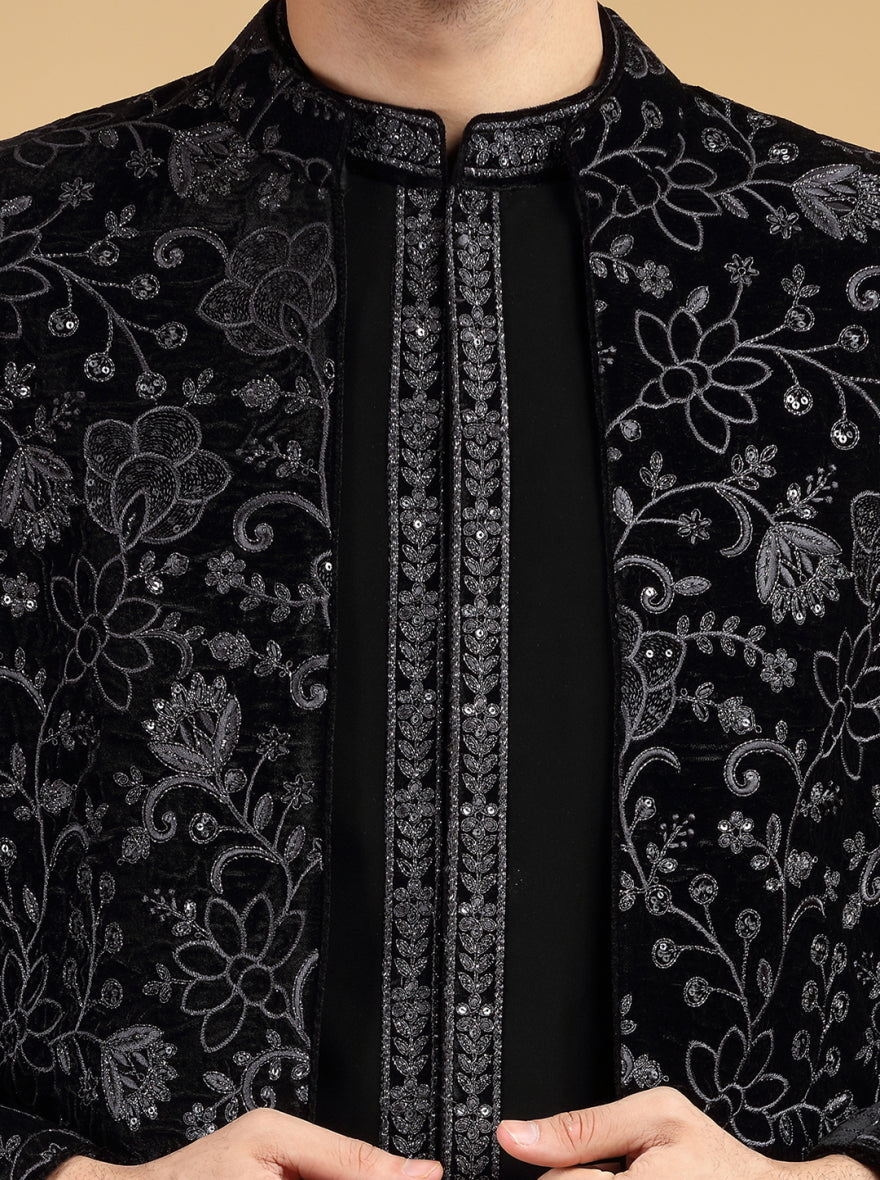 Black Embroidered Indowestern | TULA