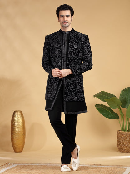 Black Embroidered Indowestern | TULA