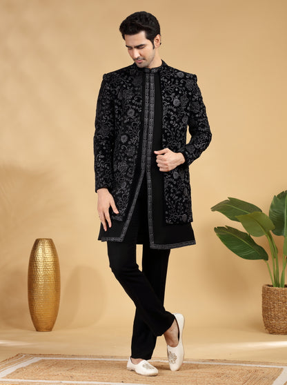 Black Embroidered Indowestern | TULA
