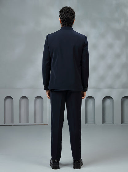 Blue Self Textured Jodhpuri Suit | JadeBlue