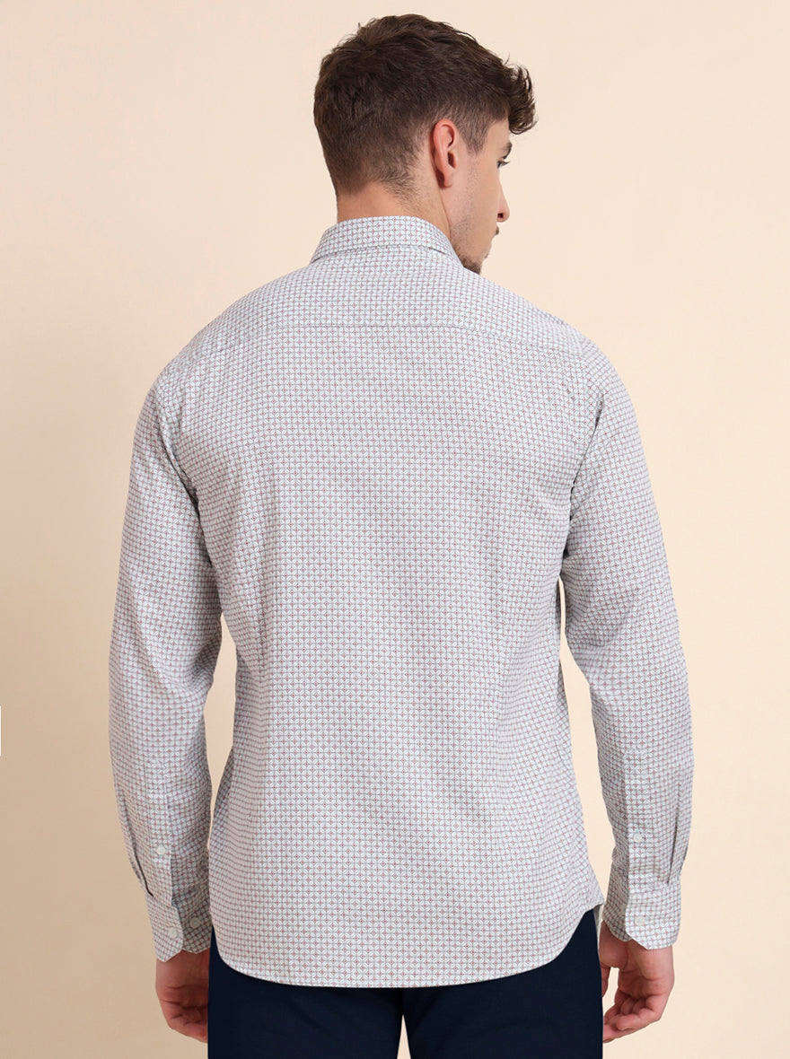 Mint Grey Printed Tailored Fit Semi Casual Shirt | JadeBlue