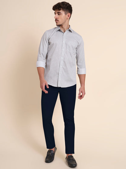 Mint Grey Printed Tailored Fit Semi Casual Shirt | JadeBlue