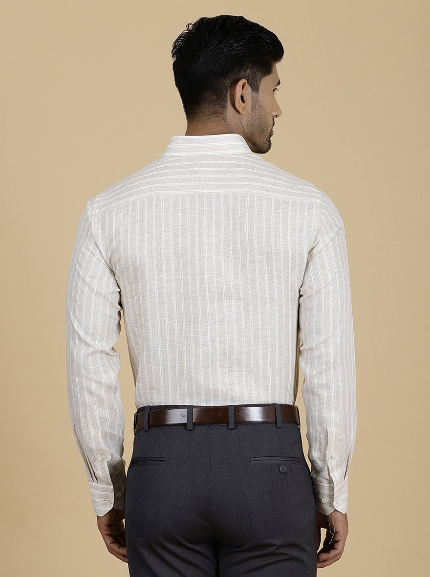 Beige Striped Regular Fit Formal Shirt | JadeBlue