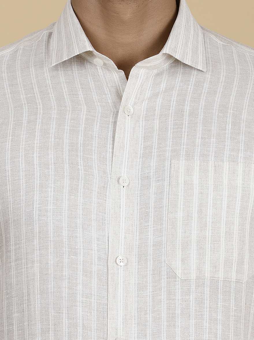 Beige Striped Regular Fit Formal Shirt | JadeBlue