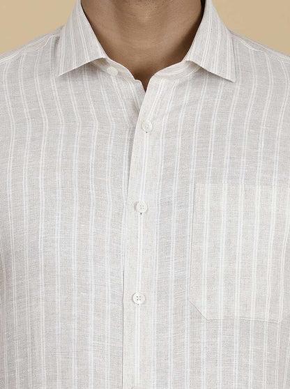 Beige Striped Regular Fit Formal Shirt | JadeBlue