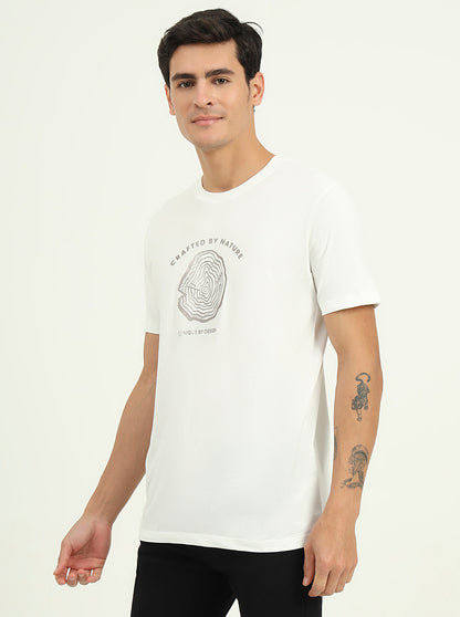 White Printed Slim Fit T-Shirt | Greenfibre