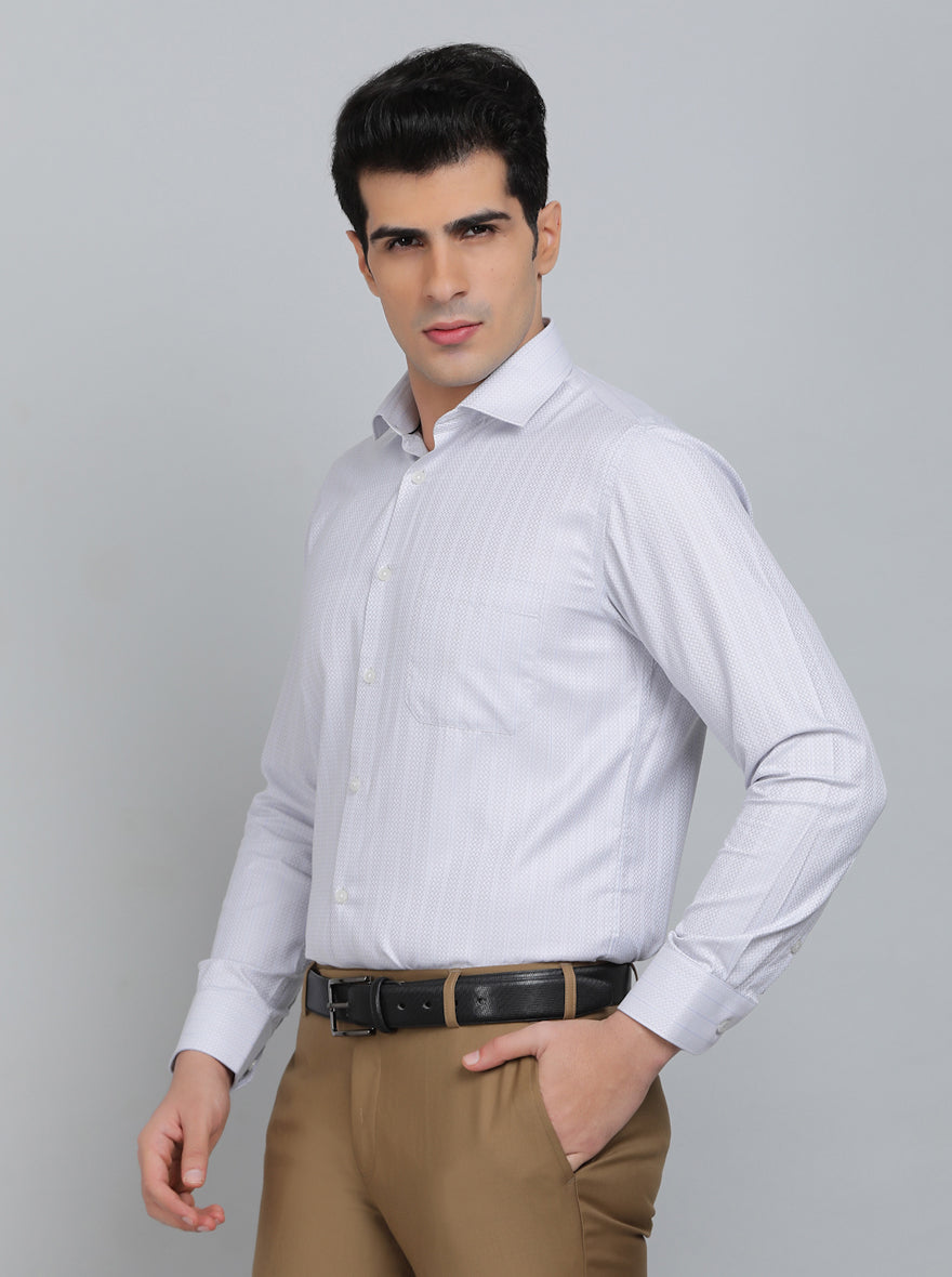 Light Grey Striped Slim Fit Formal Shirt | Greenfibre