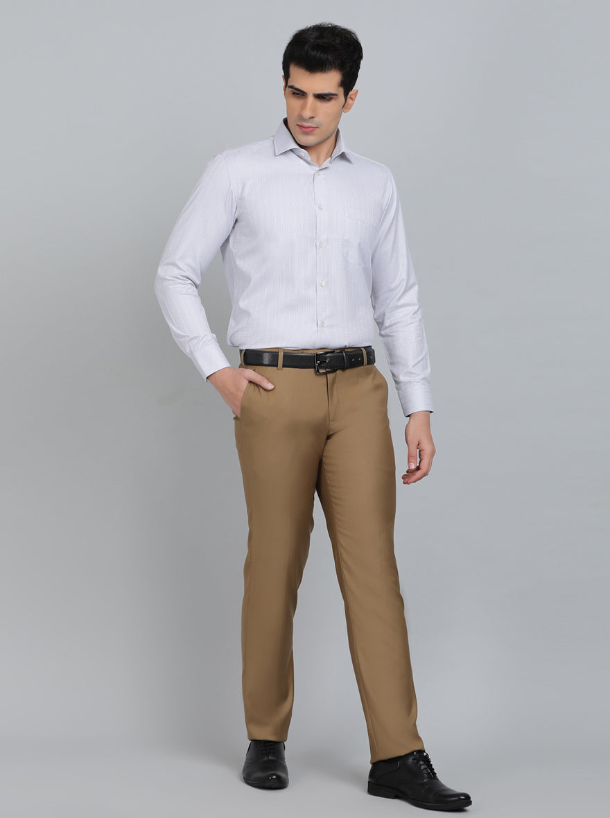 Light Grey Striped Slim Fit Formal Shirt | Greenfibre