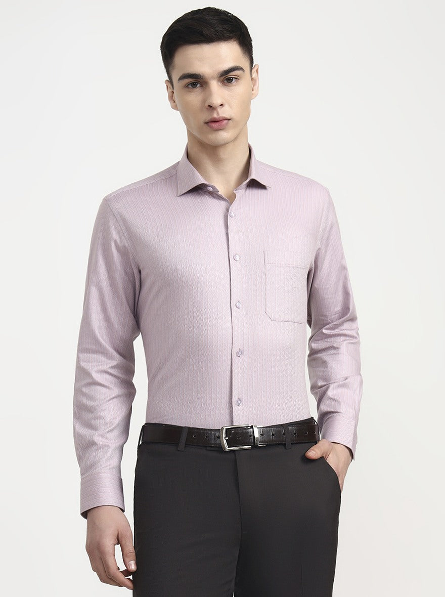 Dark Pink Striped Slim Fit Formal Shirt | Metal