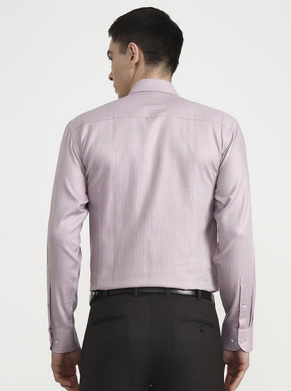 Dark Pink Striped Slim Fit Formal Shirt | Metal