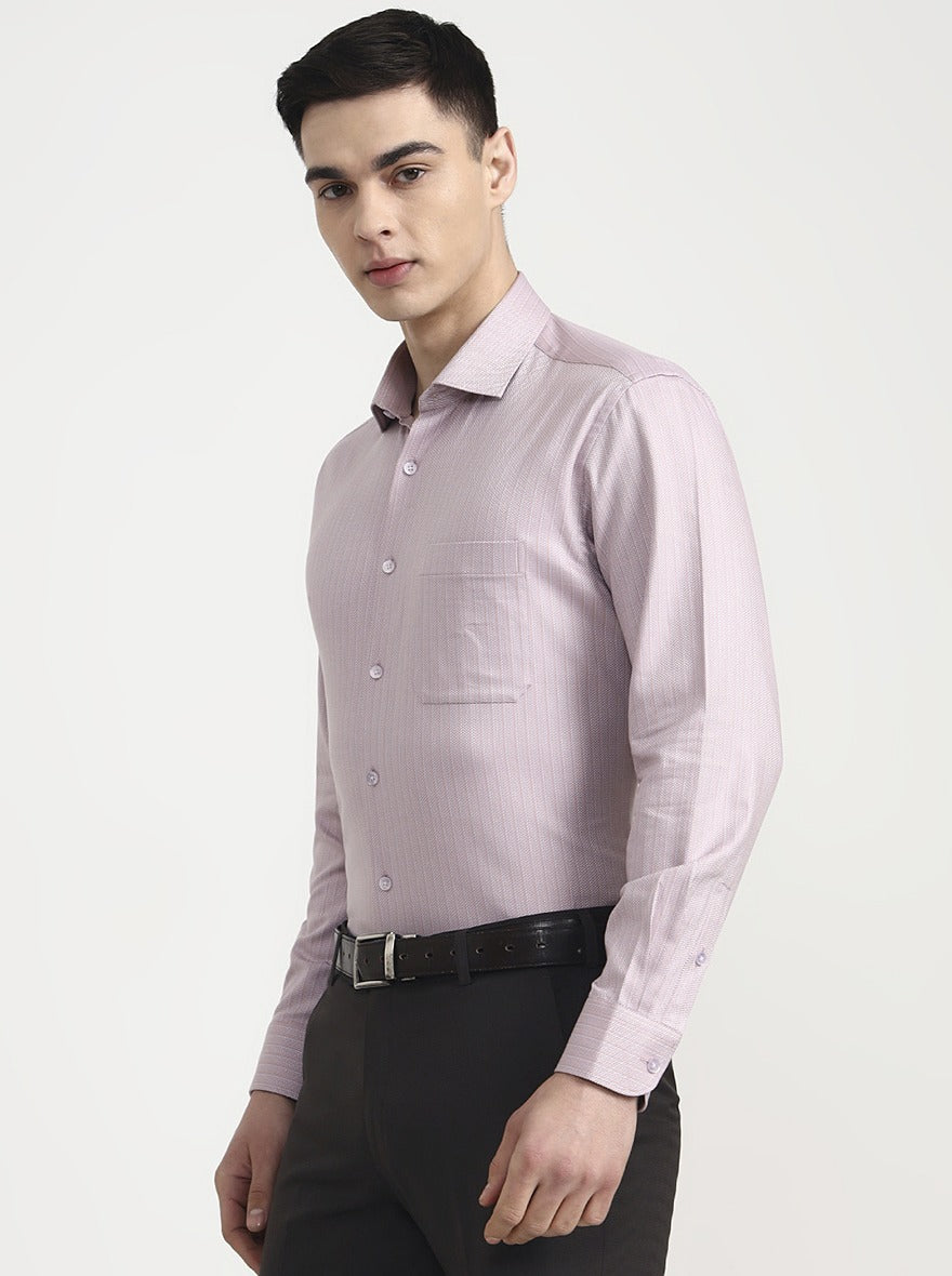 Dark Pink Striped Slim Fit Formal Shirt | Metal