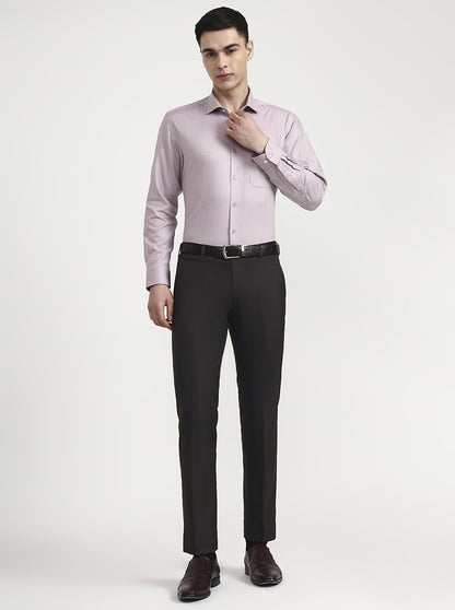 Dark Pink Striped Slim Fit Formal Shirt | Metal