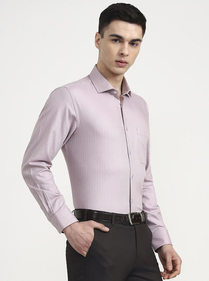 Dark Pink Striped Slim Fit Formal Shirt | Metal