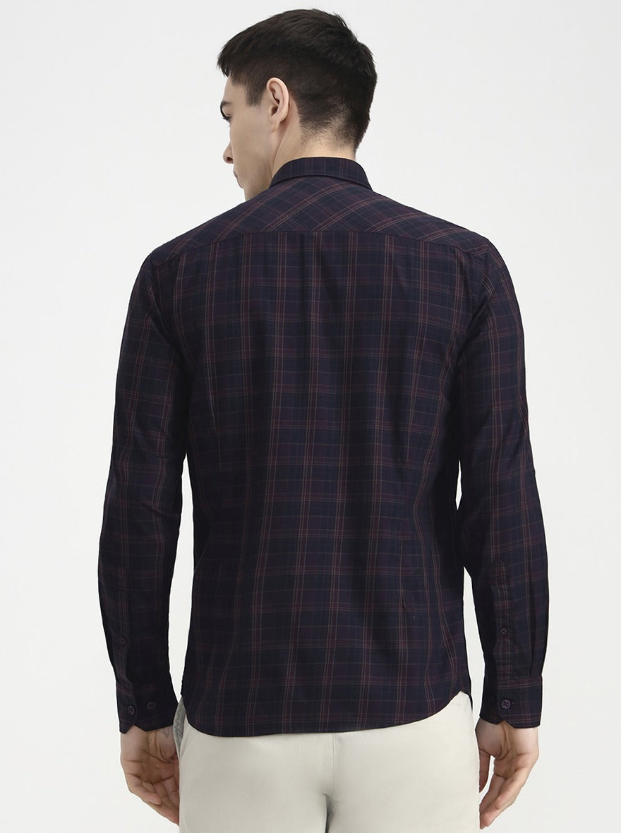 Purple Checked Tailored Fit Semi Casual Shirt | JadeBlue