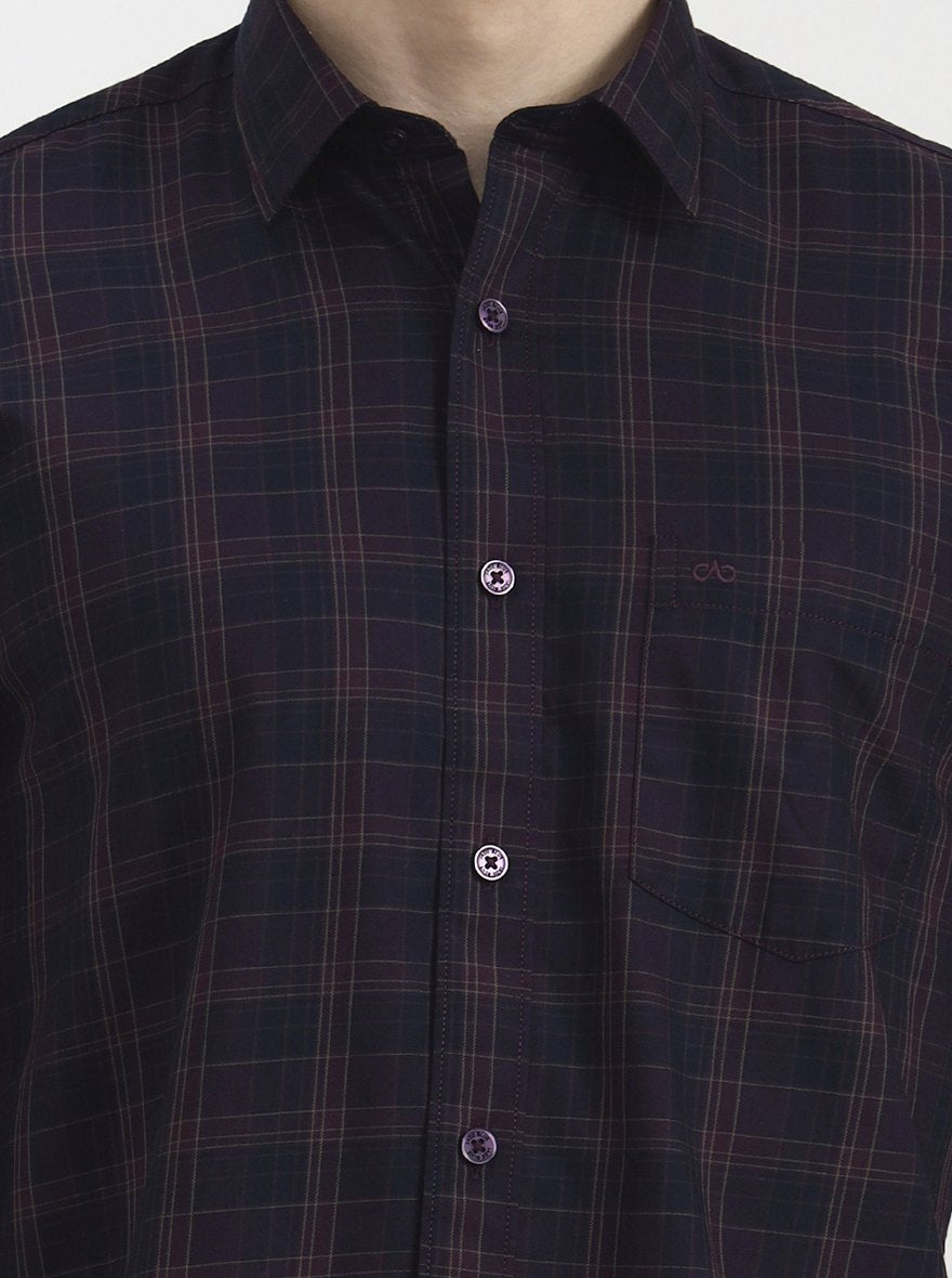 Purple Checked Tailored Fit Semi Casual Shirt | JadeBlue