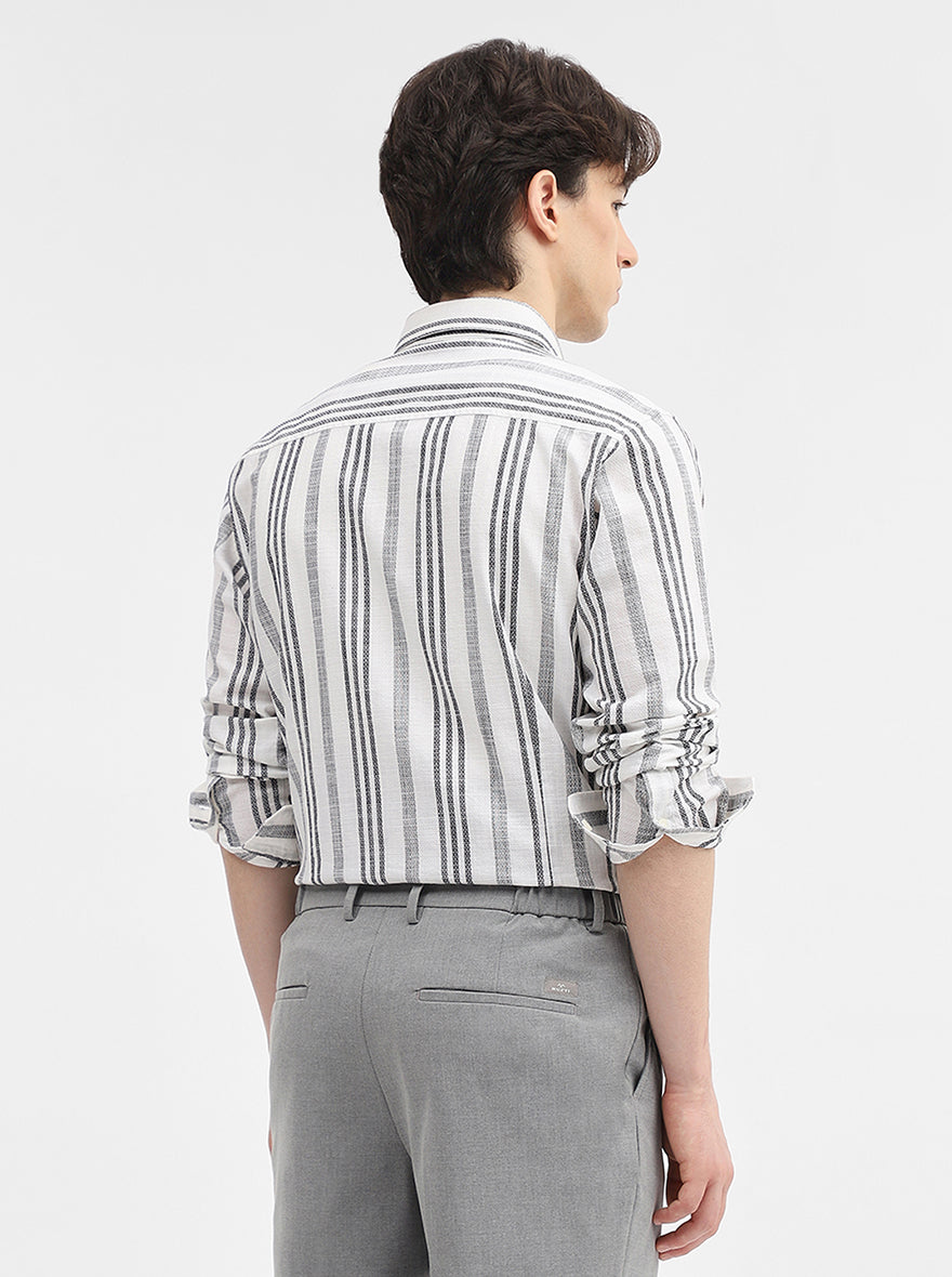 White & Grey Striped Slim Fit Casual Shirt | JadeBlue