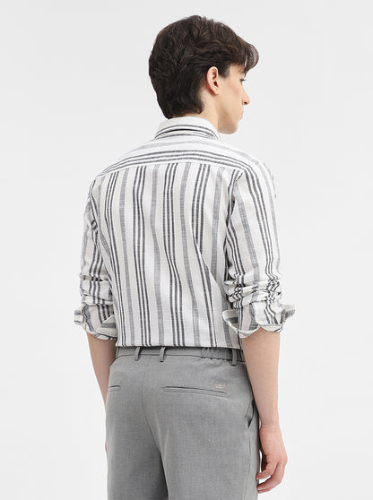White & Grey Striped Slim Fit Casual Shirt | JadeBlue