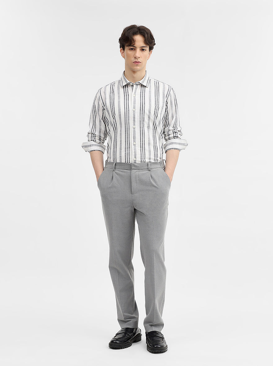 White & Grey Striped Slim Fit Casual Shirt | JadeBlue