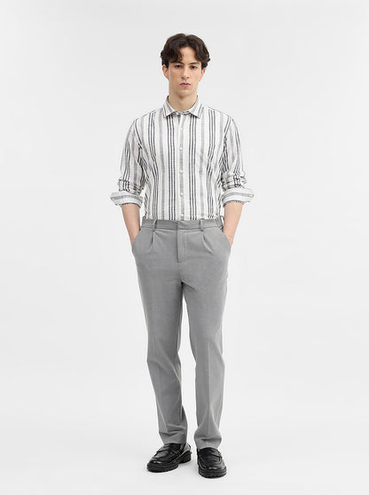 White & Grey Striped Slim Fit Casual Shirt | JadeBlue