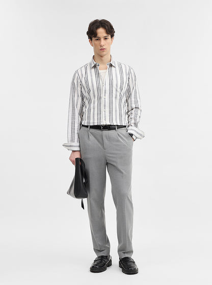 White & Grey Striped Slim Fit Casual Shirt | JadeBlue