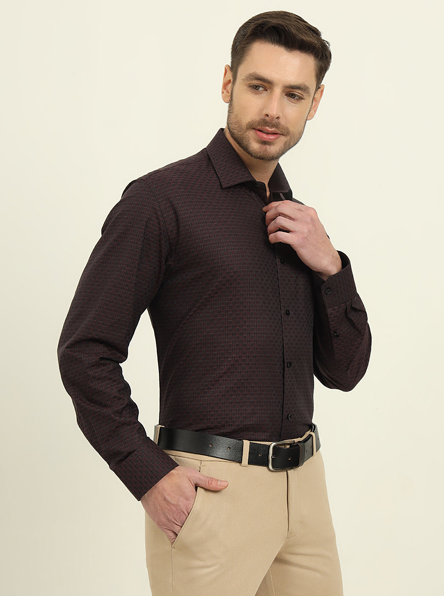 Maroon Checked Slim Fit Formal Shirt | JadeBlue