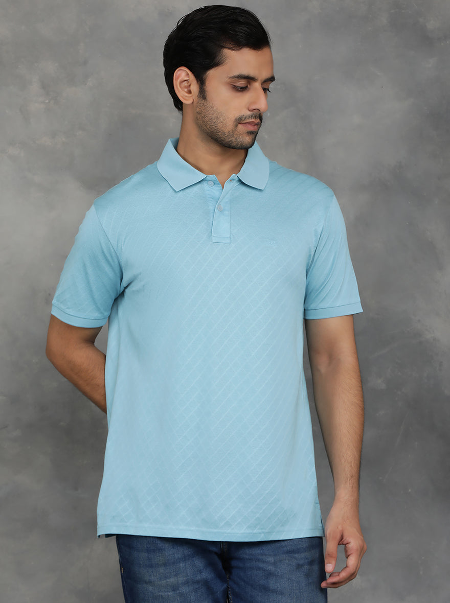 Light Blue Solid Regular Fit Polo T-Shirt | JadeBlue