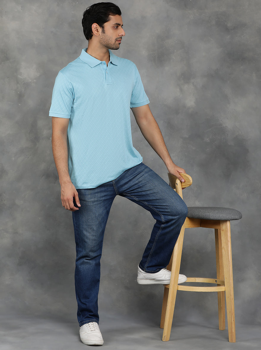Light Blue Solid Regular Fit Polo T-Shirt | JadeBlue