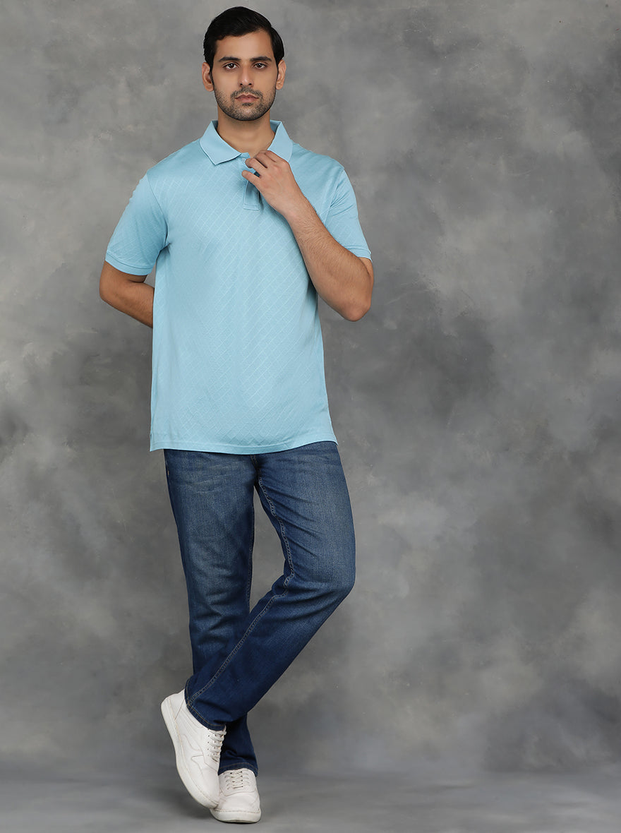 Light Blue Solid Regular Fit Polo T-Shirt | JadeBlue