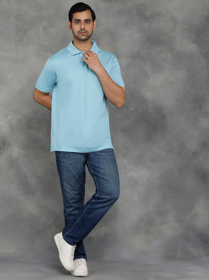Light Blue Solid Regular Fit Polo T-Shirt | JadeBlue