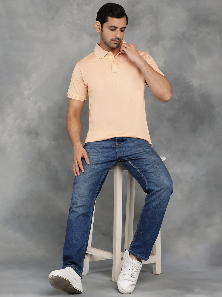 Peach Solid Regular Fit Polo T-Shirt | JadeBlue