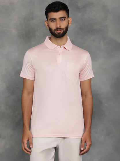 Pink Solid Regular Fit Polo T-Shirt | JadeBlue