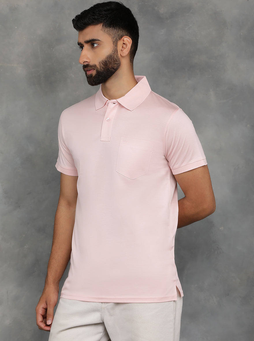 Pink Solid Regular Fit Polo T-Shirt | JadeBlue