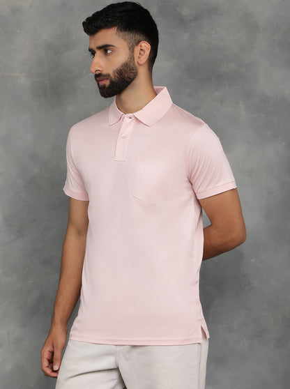 Pink Solid Regular Fit Polo T-Shirt | JadeBlue
